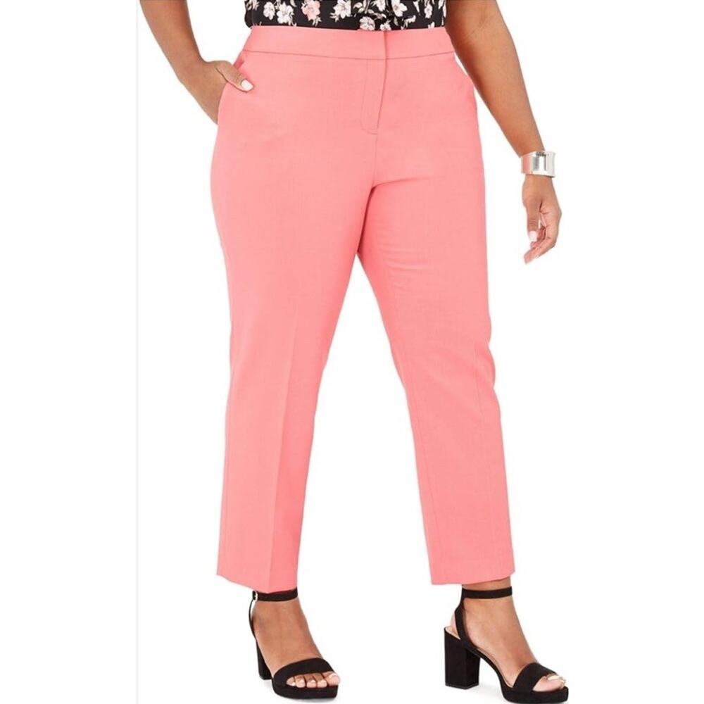Bar III Pink Coral Crepe Front‎ Pleated Pants Side Elastic Waist $79 Size 16W